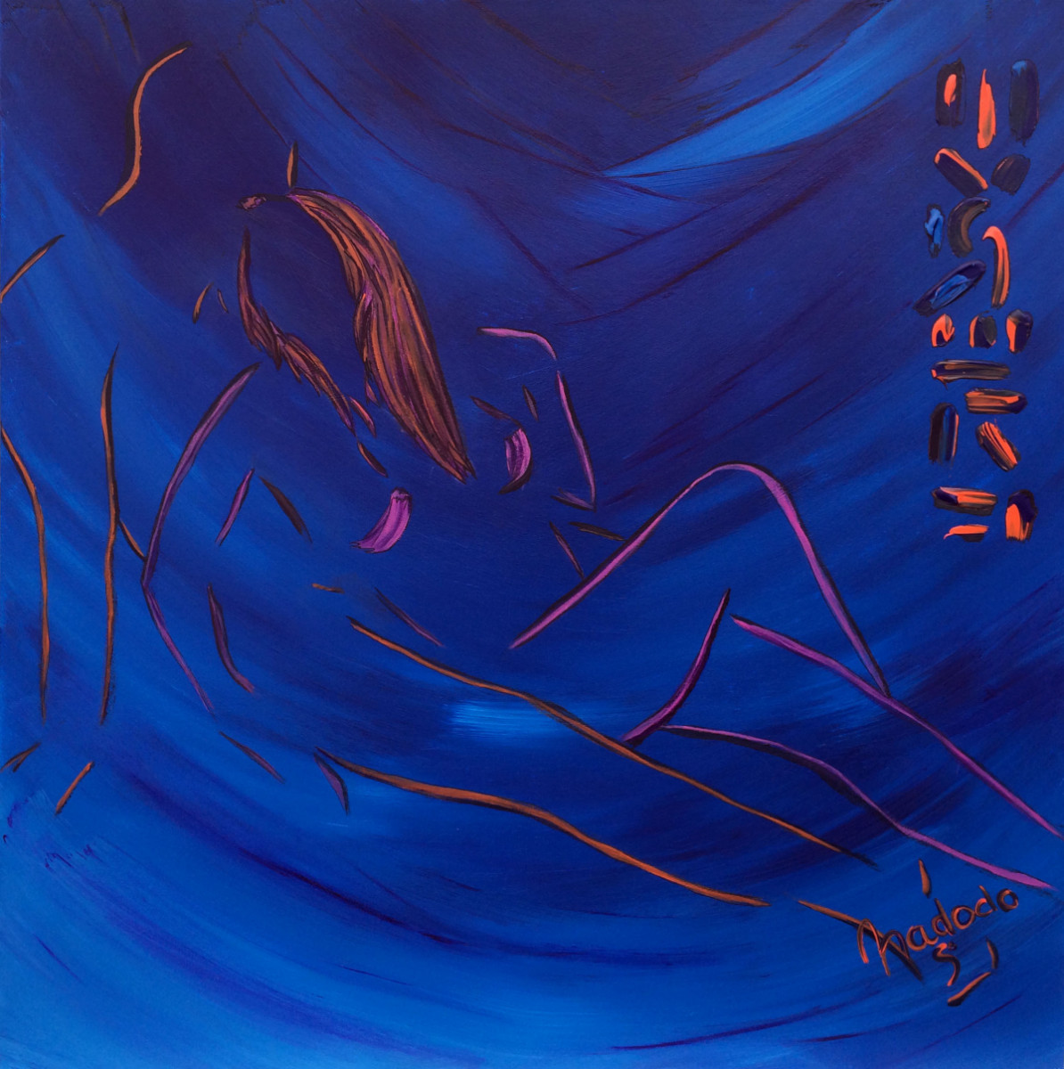 Caresses : Œuvre unique de Nadodo en peinture. Année de création : 2014. Dimensions : L. 100 x H. 100 x P. 3 cm