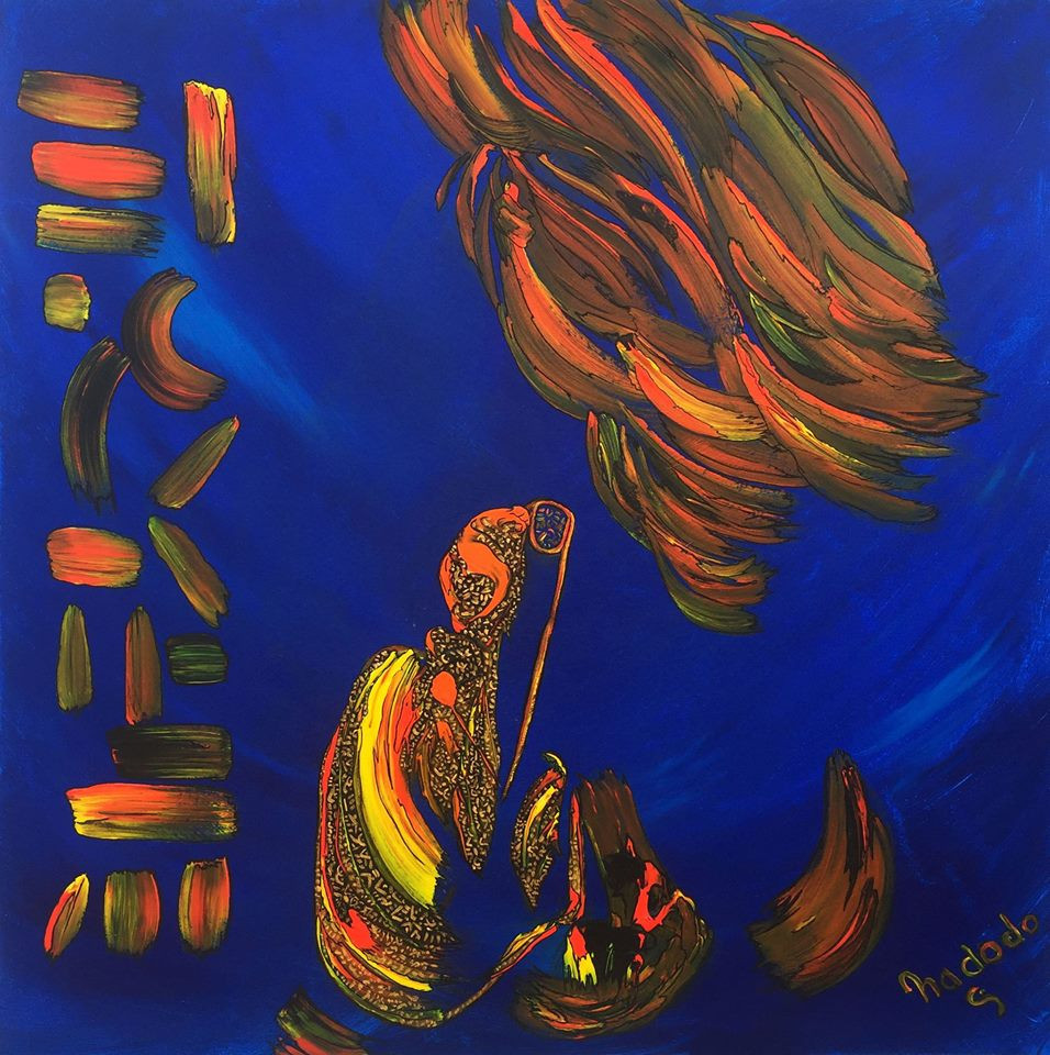 Hasta la vista Cariño : Œuvre unique de Nadodo en peinture. Année de création : 2016. Dimensions : L. 100 x H. 100 x P. 3 cm