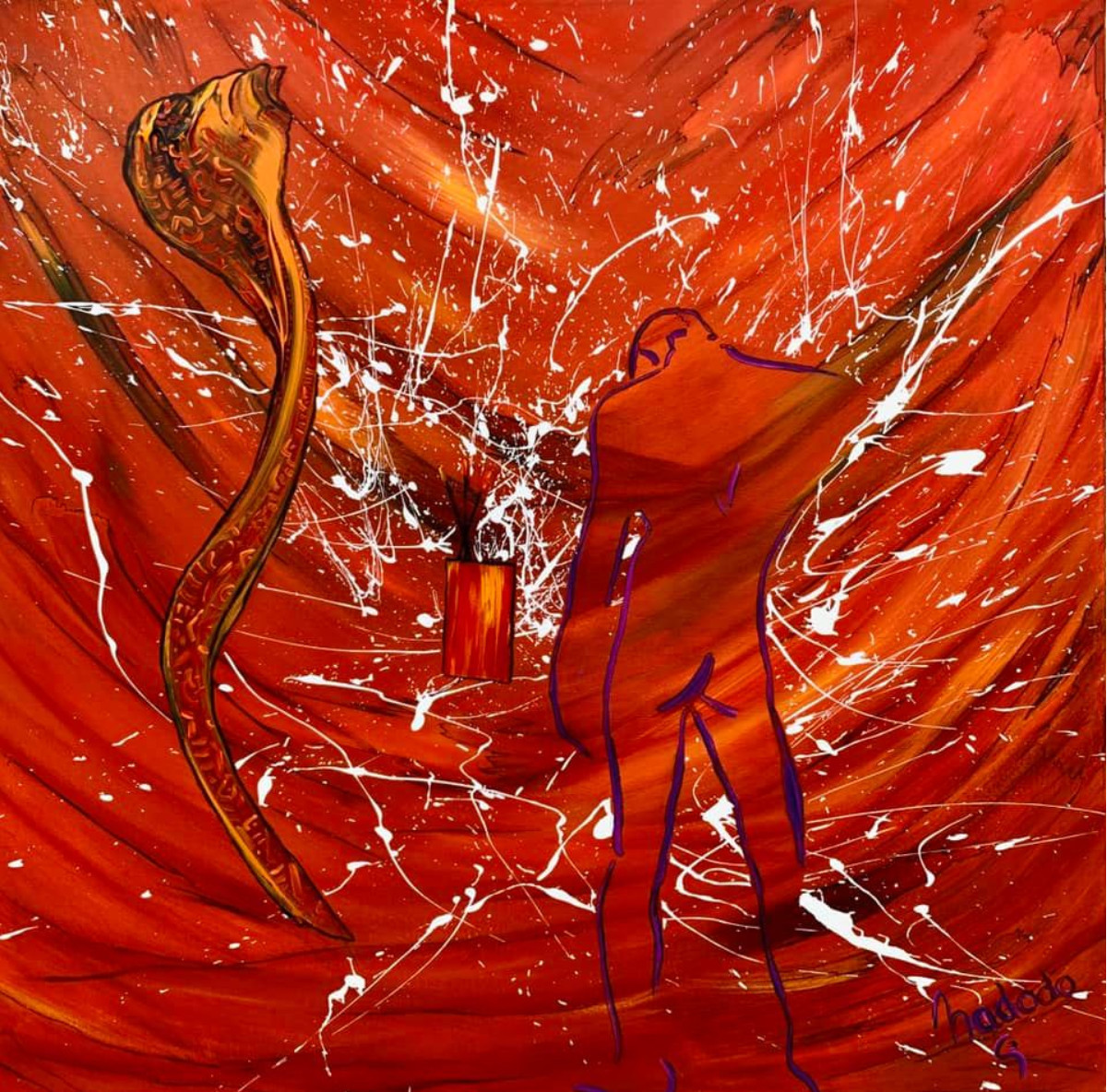 Retour a la case depart : Œuvre unique de Nadodo en peinture acrylique. Année de création : 2014. Dimensions : L. 100 x H. 100 x P. 3 cm