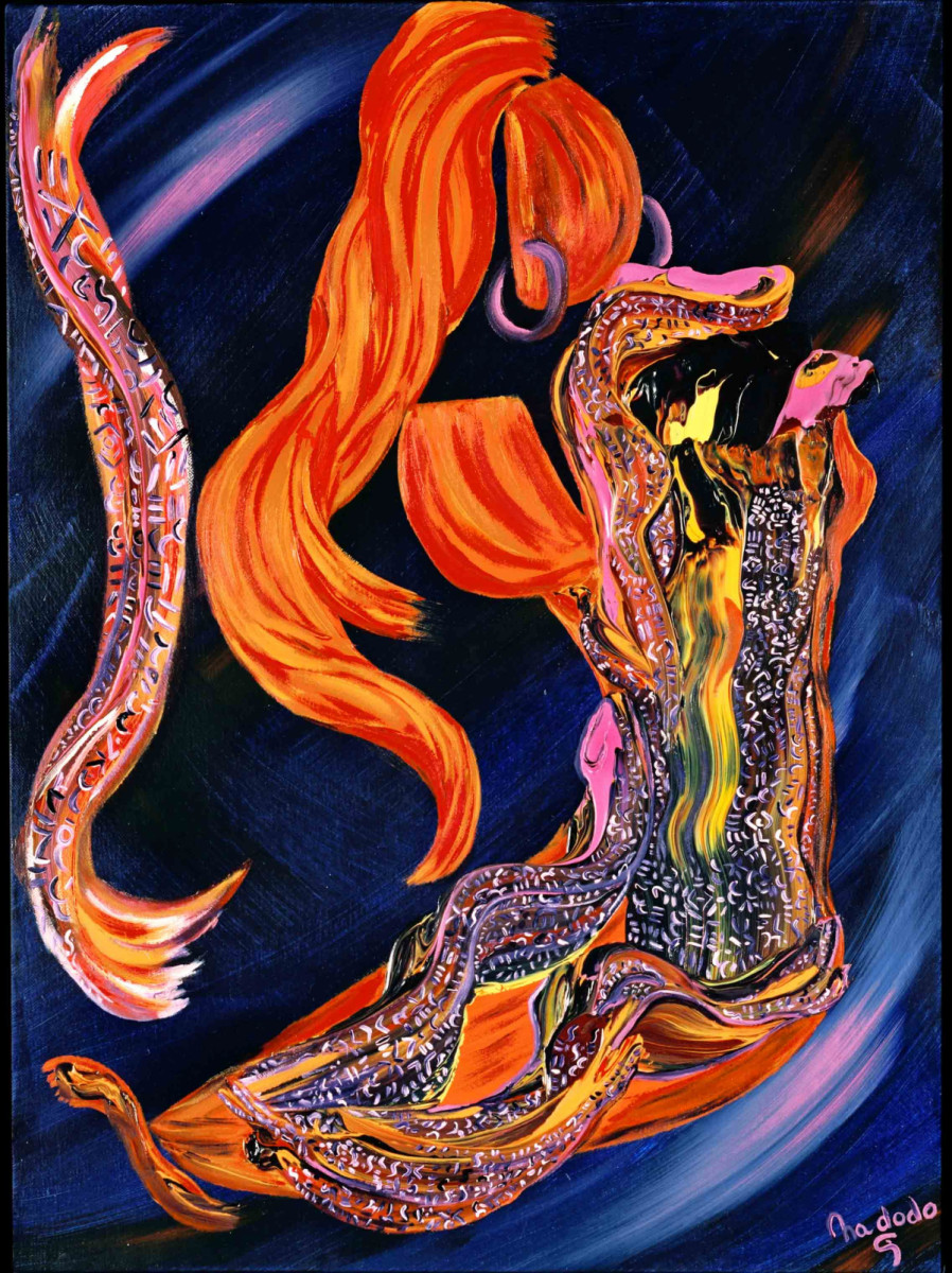 Sirena : Œuvre unique de Nadodo en peinture acrylique.. Dimensions : L. 60 x H. 80 x P. 5 cm